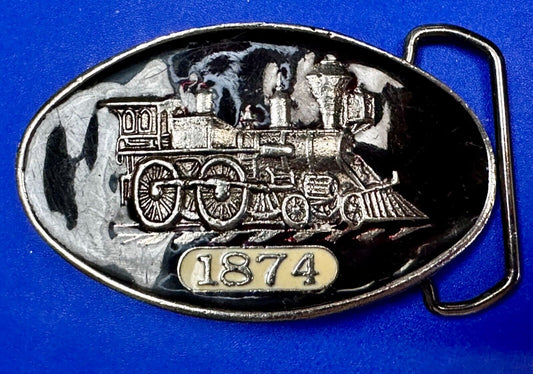 1874 Steam Engine Railroad Train Enameled Vintage Belt Buckle #171