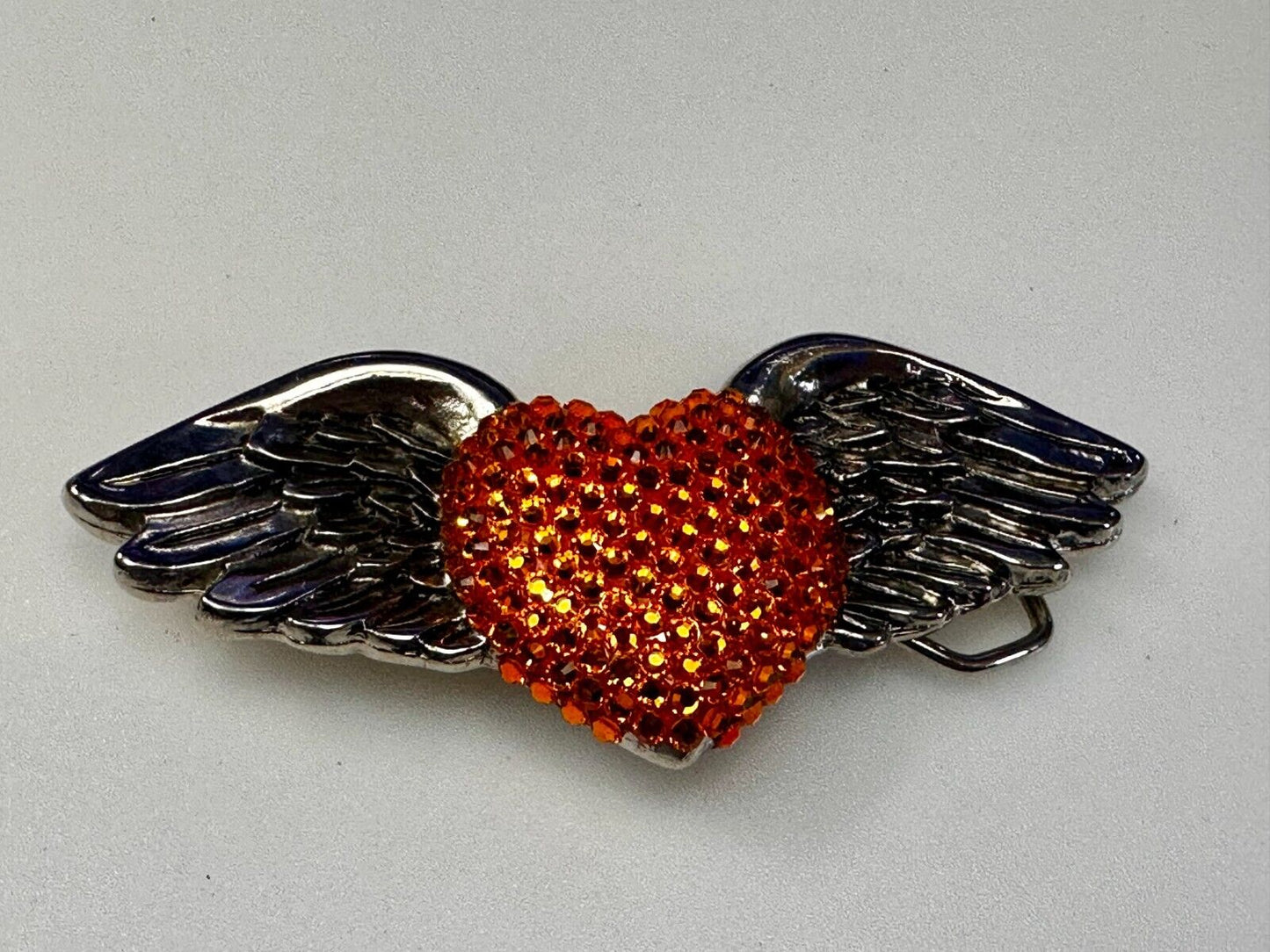 Angel Wings Orange Heart Shaped Rhinestone Covered 2001 Bridget Belt Buckle