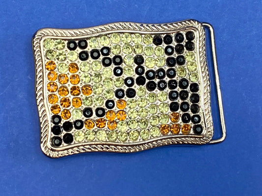 Unique Vintage Mixed Color And Pattern Rhinestone Belt Buckle - F