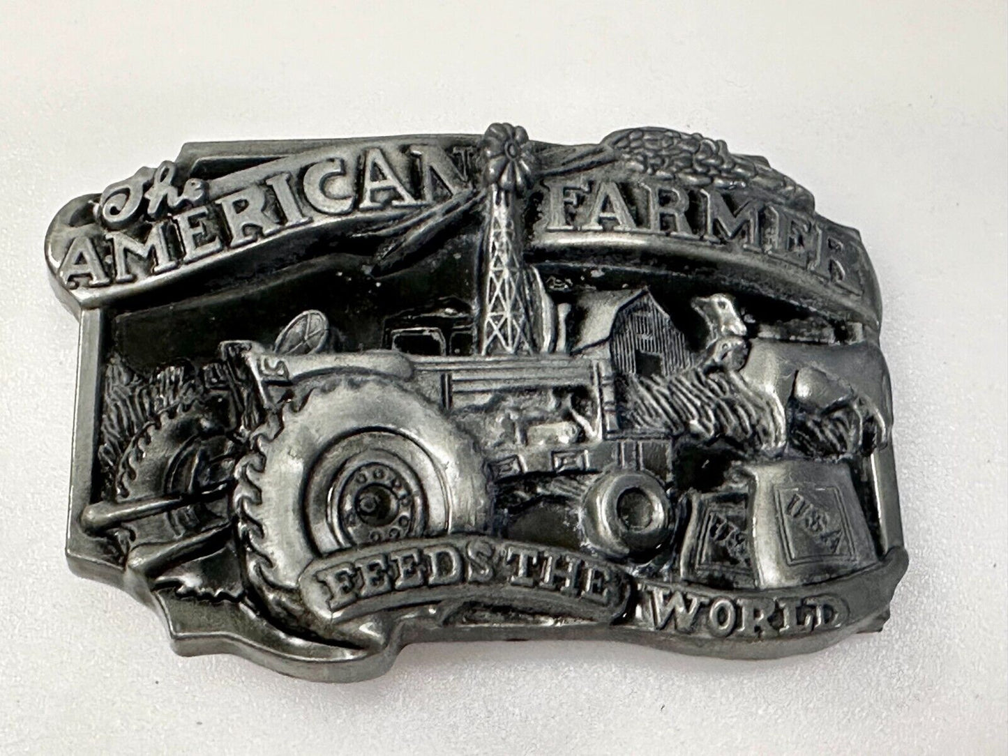 USA American Farmer Feeds The World Farm Barn Tractor Silver Color Belt Buckle