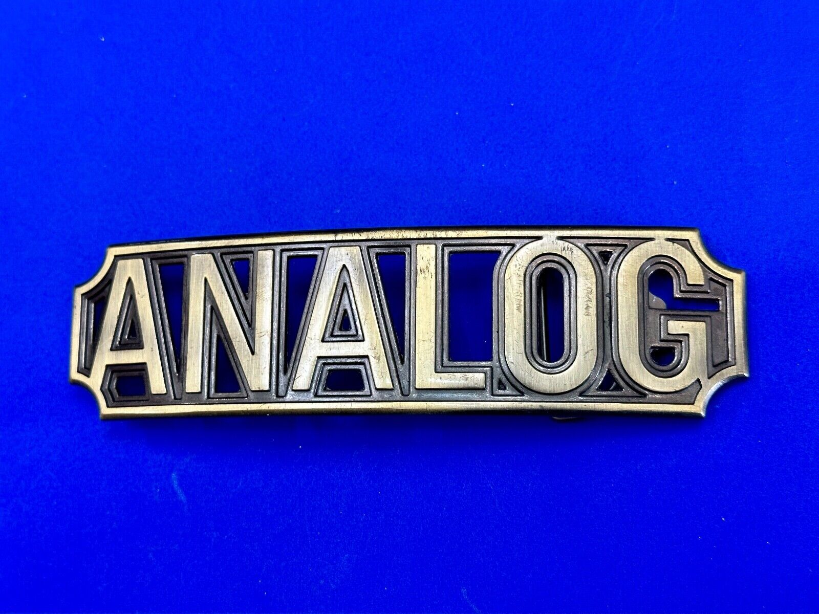 ANALOG - large old school block letter silver tone belt buckle