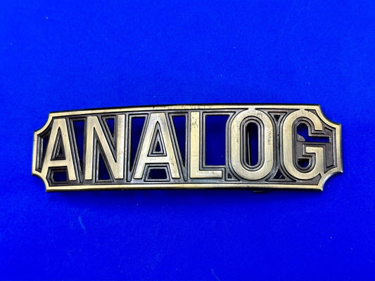 ANALOG - large old school block letter silver tone belt buckle