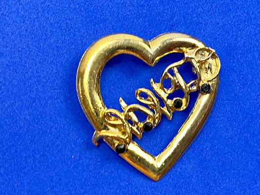 Vintage Brooch Pin WWJD Gold Tone Heart  WWJD -  What Would Jesus Do