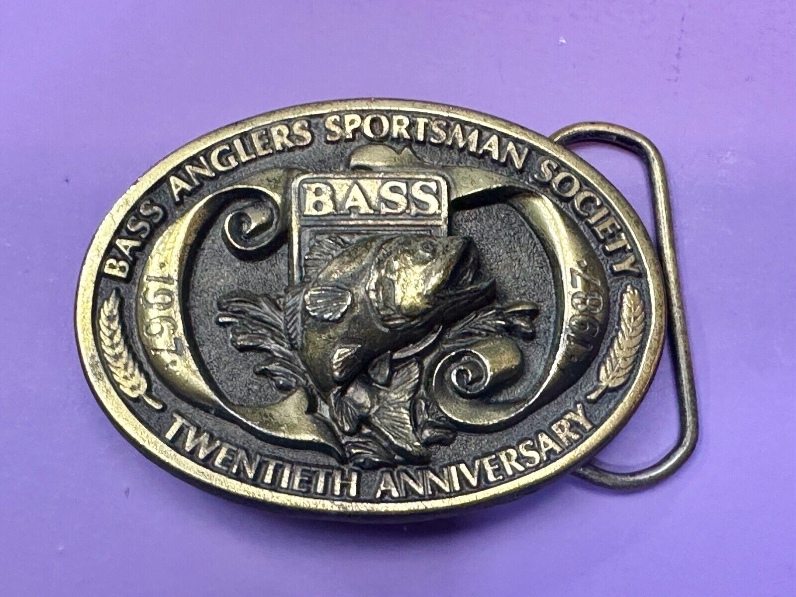 1987 BASS Bass Anglers Sportsman Society Fishing 20th Anniversary Belt Buckle