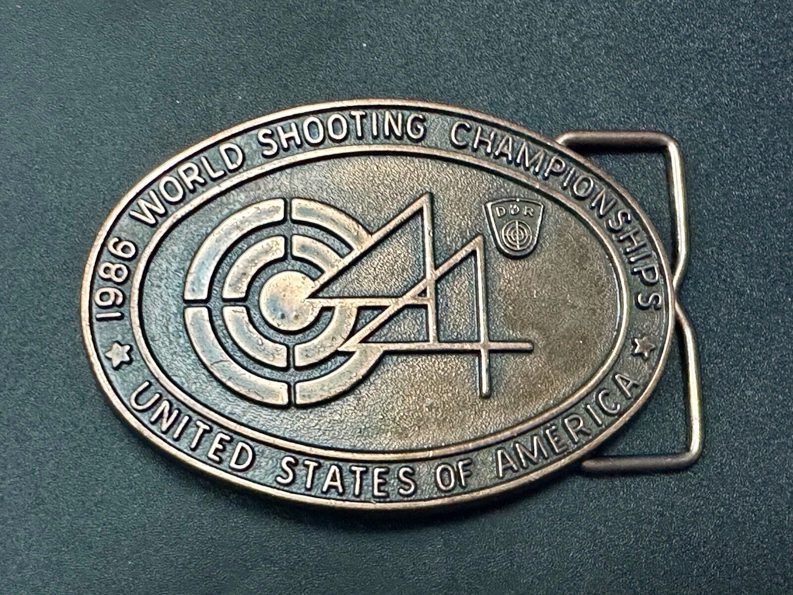 1986 Wold Shooting Championships USA belt buckle see back!   Suhl East Germany