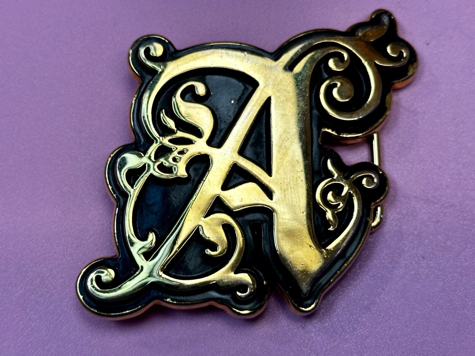 The Scarlet Letter A -Initial -  Ornate Font - gold color cutout Belt Buckle
