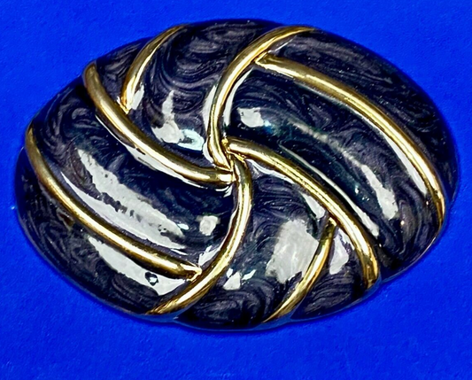Vintage Day-Lor Womens Black & Gold Color Swirl Enamel Belt Buckle Clip