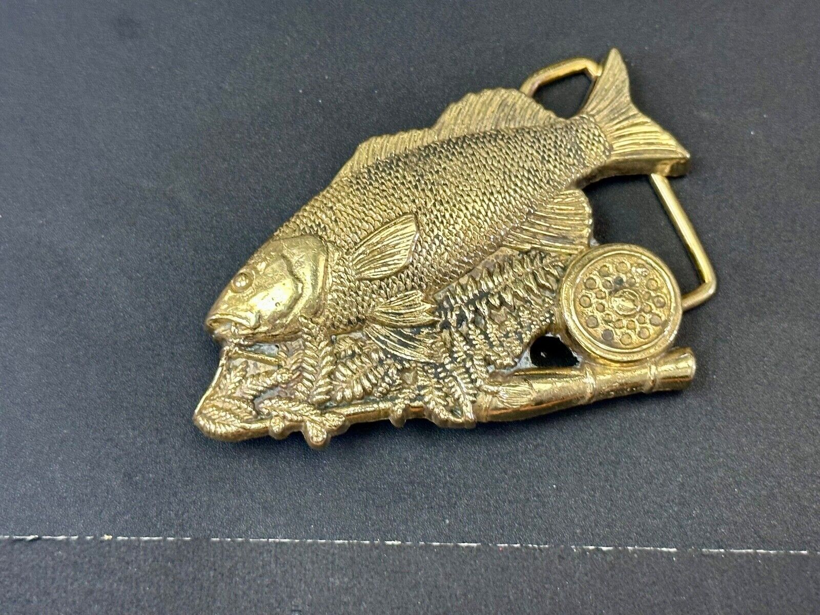 Trout Fishing Cutout sports fish vintage Baron Buckles solid brass belt buckle