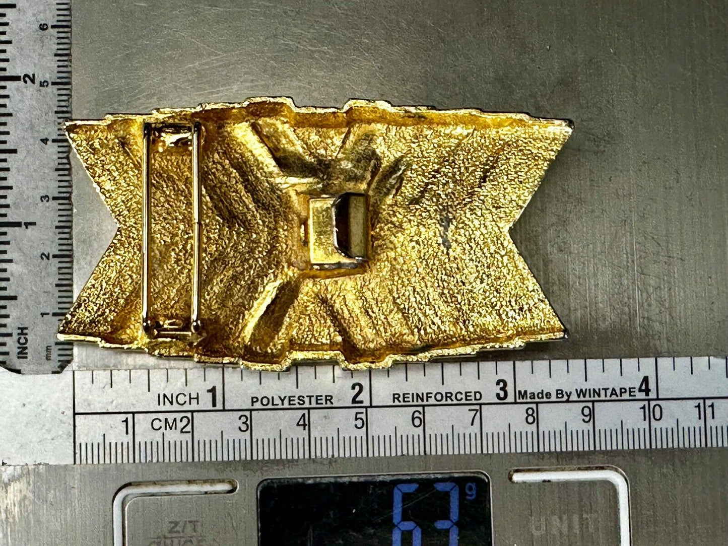 Abstract X Patten Design Hippy Boho Vibe Large Gold Tone Vintage Belt Buckle