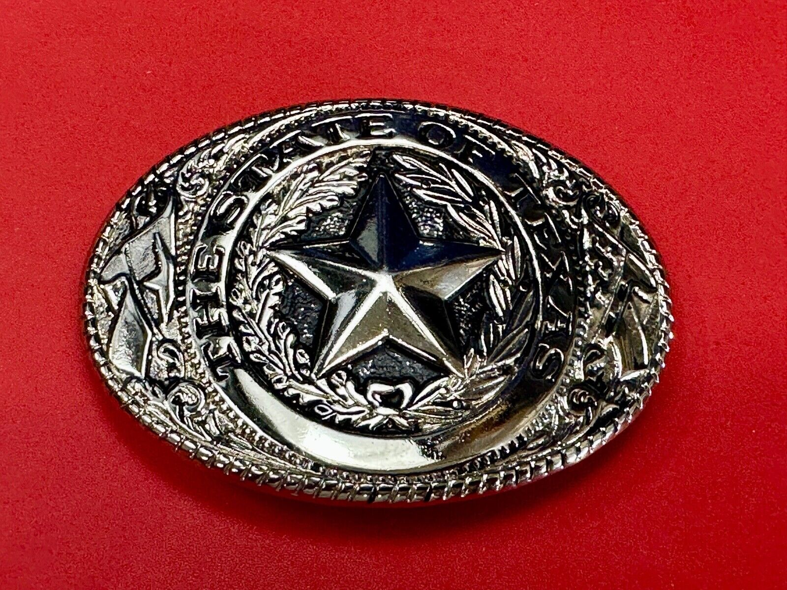 The Great State of Texas - Lone Star Flags seal light gold color belt buckle