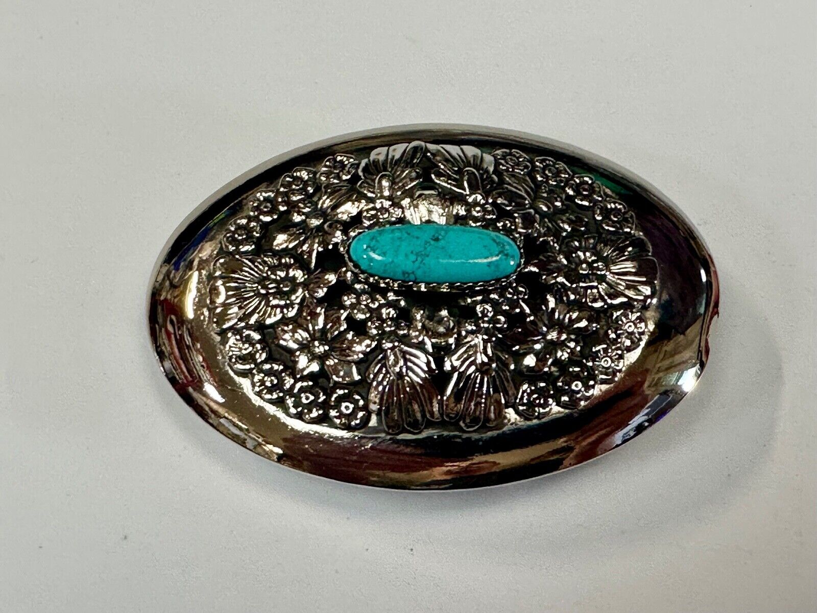 BC - B Cayaditto Zuni Native American Indian turquoise cab stone belt buckle