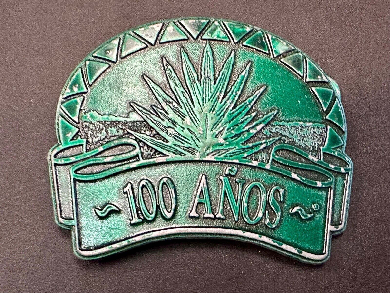 100 Anos Tequila brand Advertising Promo Belt Buckle with Agave Plant Design