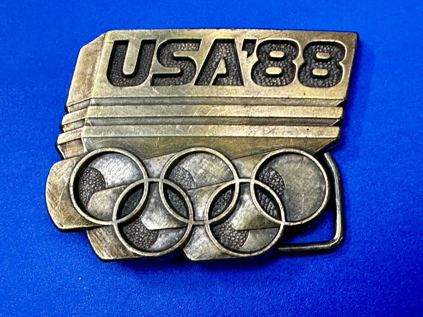 USA 1988 Olympic Games 5 Ring Emblem Commemorative Vintage Belt Buckle
