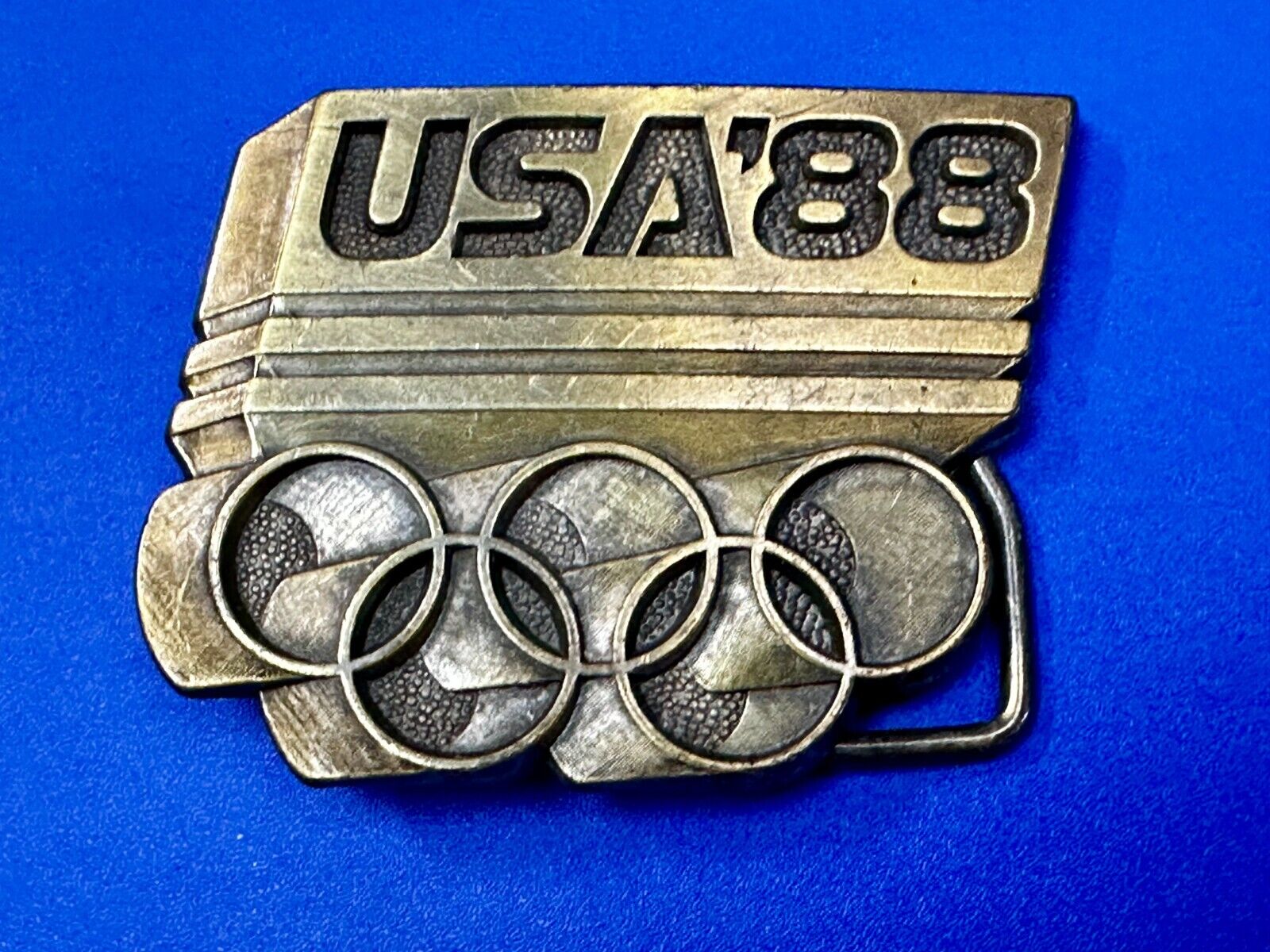 USA 1988 Olympic Games 5 Ring Emblem Commemorative Vintage Belt Buckle