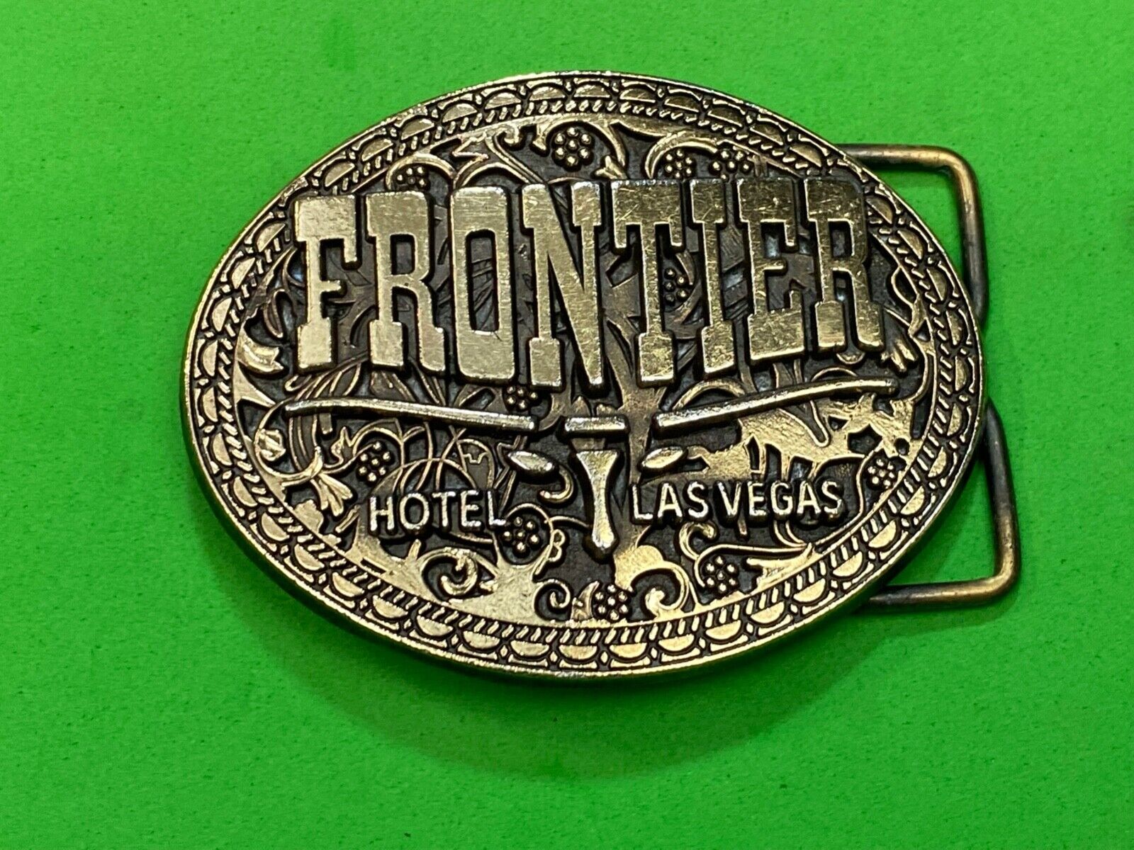 Vintage Frontier Hotel Old Las Vegas Belt Buckle Casino Nevada Western Longhorn