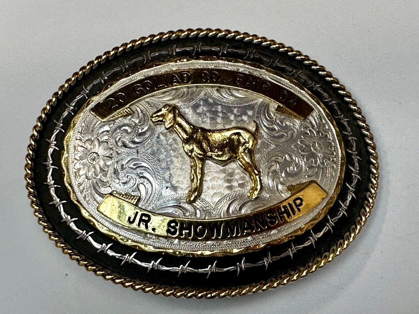 04 Goliad Co Fair Jr Showmanship Trophy Montana Silversmiths Numbed Belt Buckle