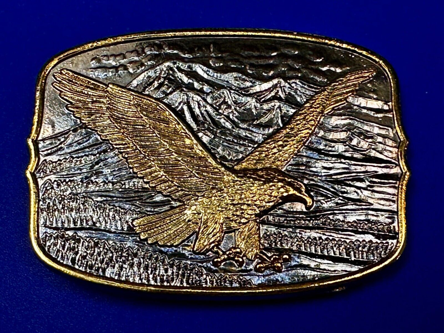 Majestic American Bald Eagle Flying high USA Mountains Two Tone Belt Buckle