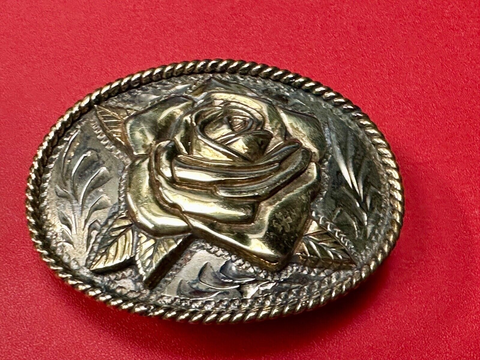 THE ROSE flower - Raised ADM mixed metal western ornate belt buckle