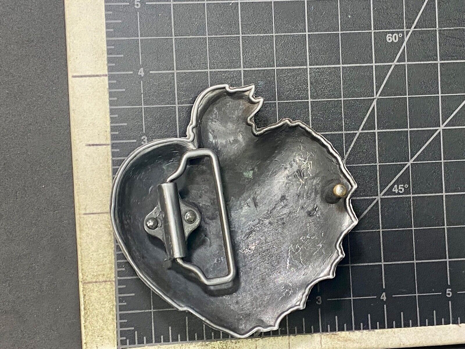 TRUE LOVE - Figural Beating Heart red & Grey barbed wire belt buckle 