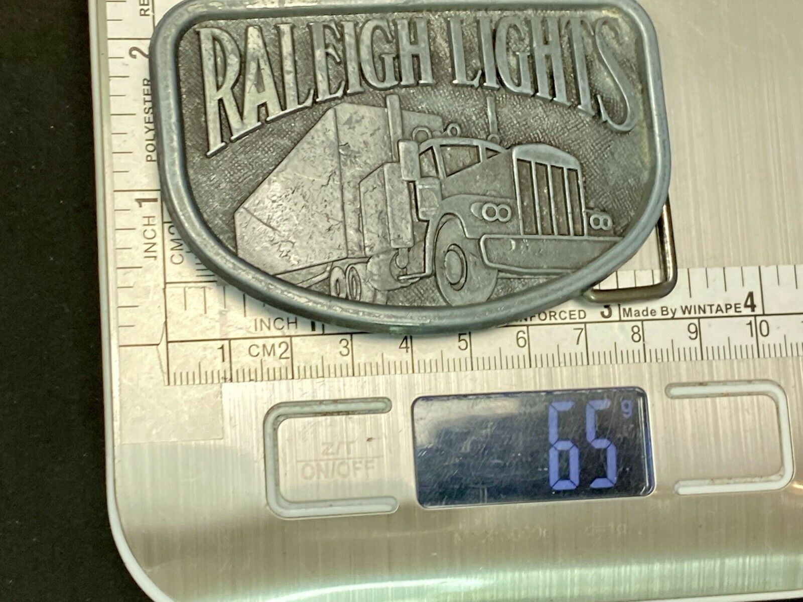 1970S Vintage Raleigh Lights Cigarettes Tobacco Semi Truck Trucker Belt Buckle