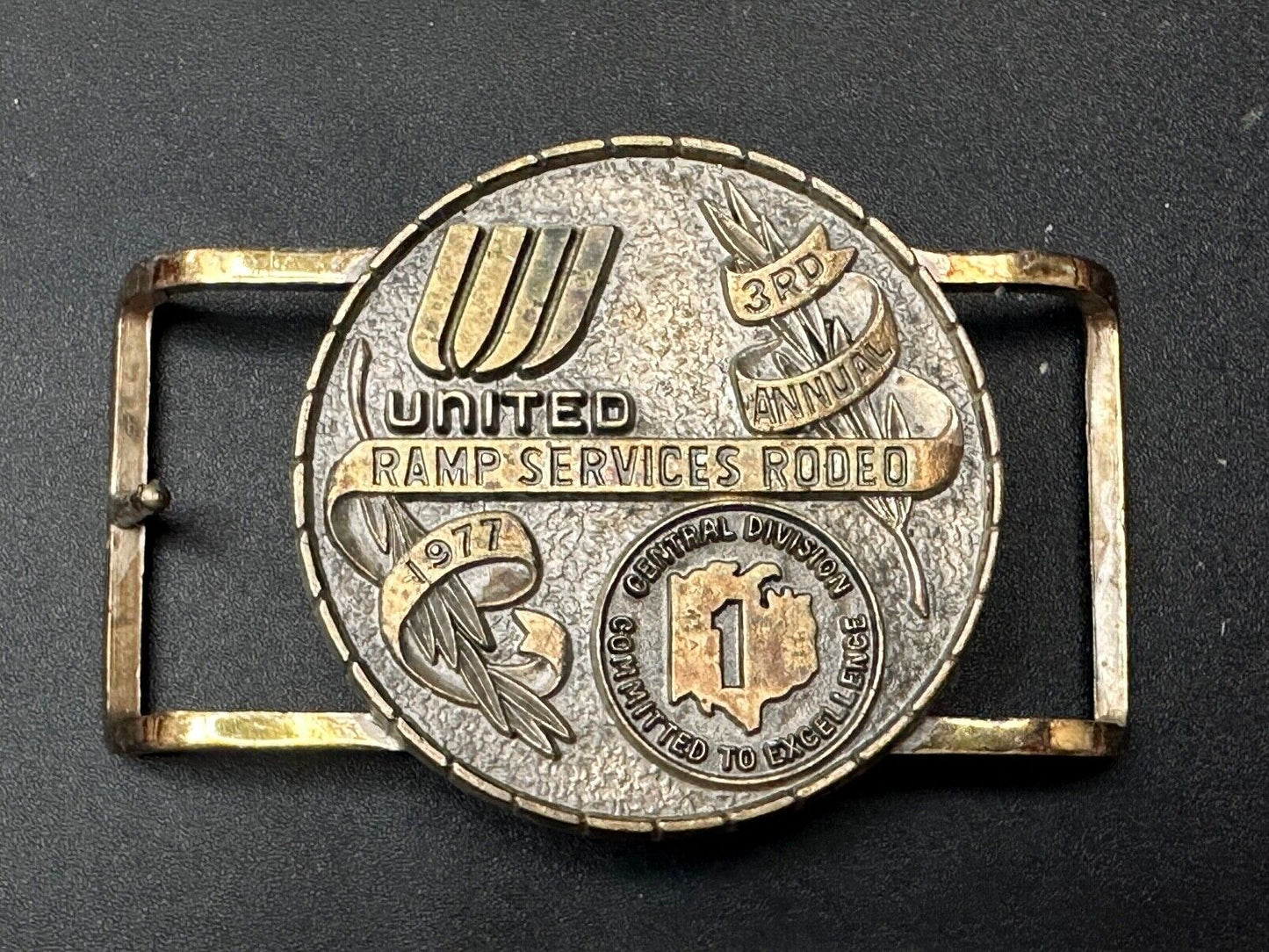 United Airlines Ramp Services Rodeo Central Division 3rd Annual 1977 Belt Buckle