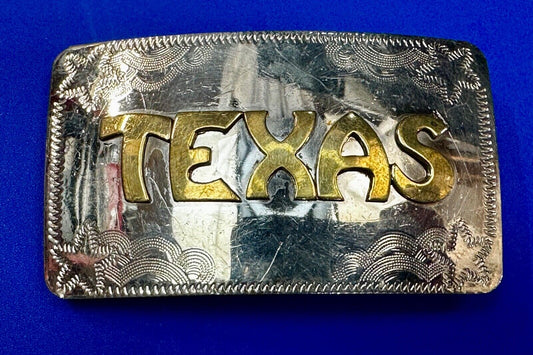 The Great State of Texas two tone German Silver rectangular Belt Buckle
