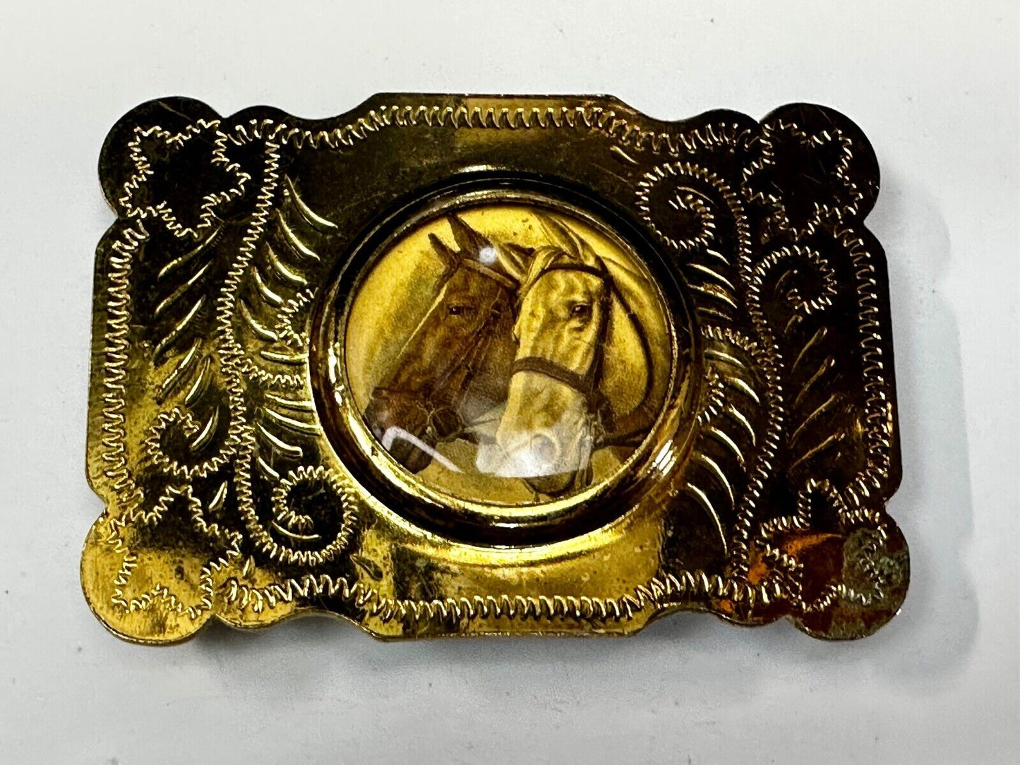 Two horse head picture (Or Your Morgan Silver Dollar!) western Belt Buckle