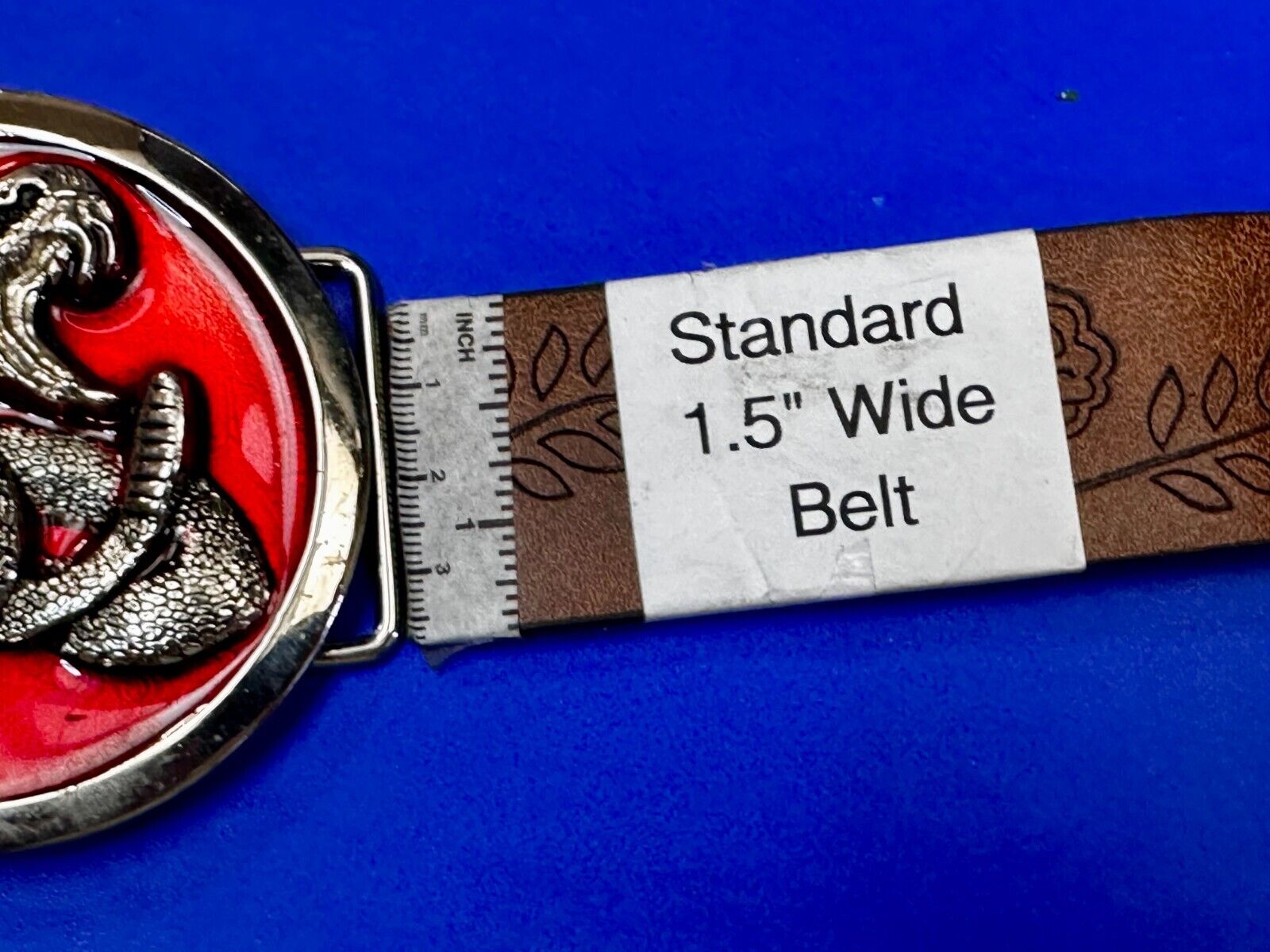 Attacking Snake with Fangs Red Enameled Round Belt Buckle Classico Italia #A246