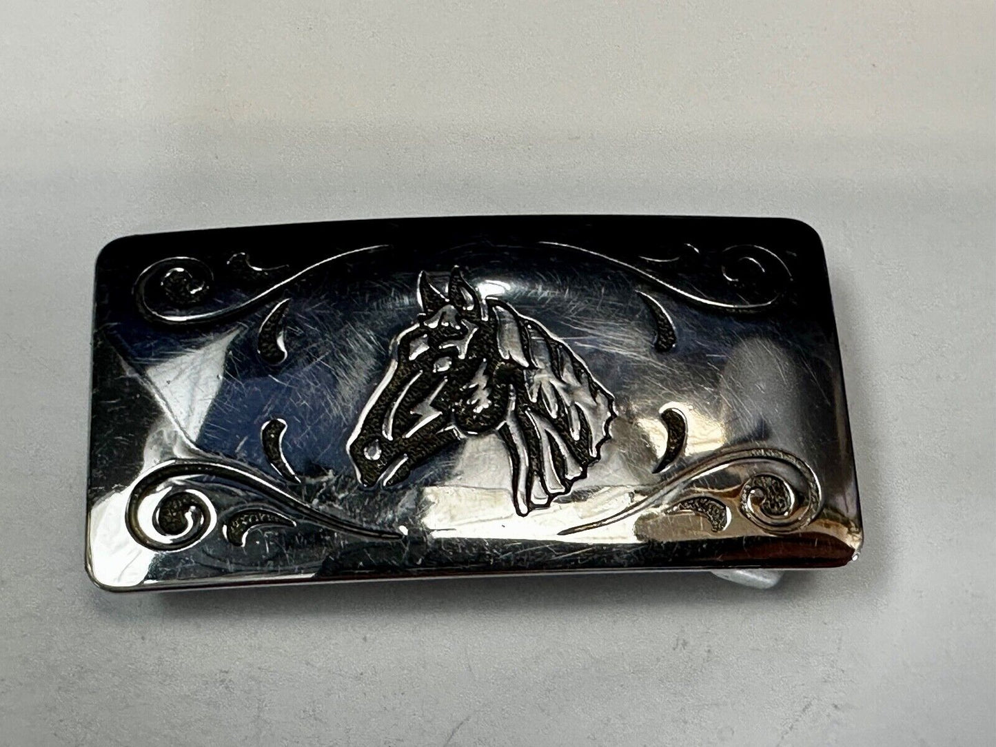 Vintage Horse Head USA Silver Tone  Belt Buckle by Chambers Belt Co