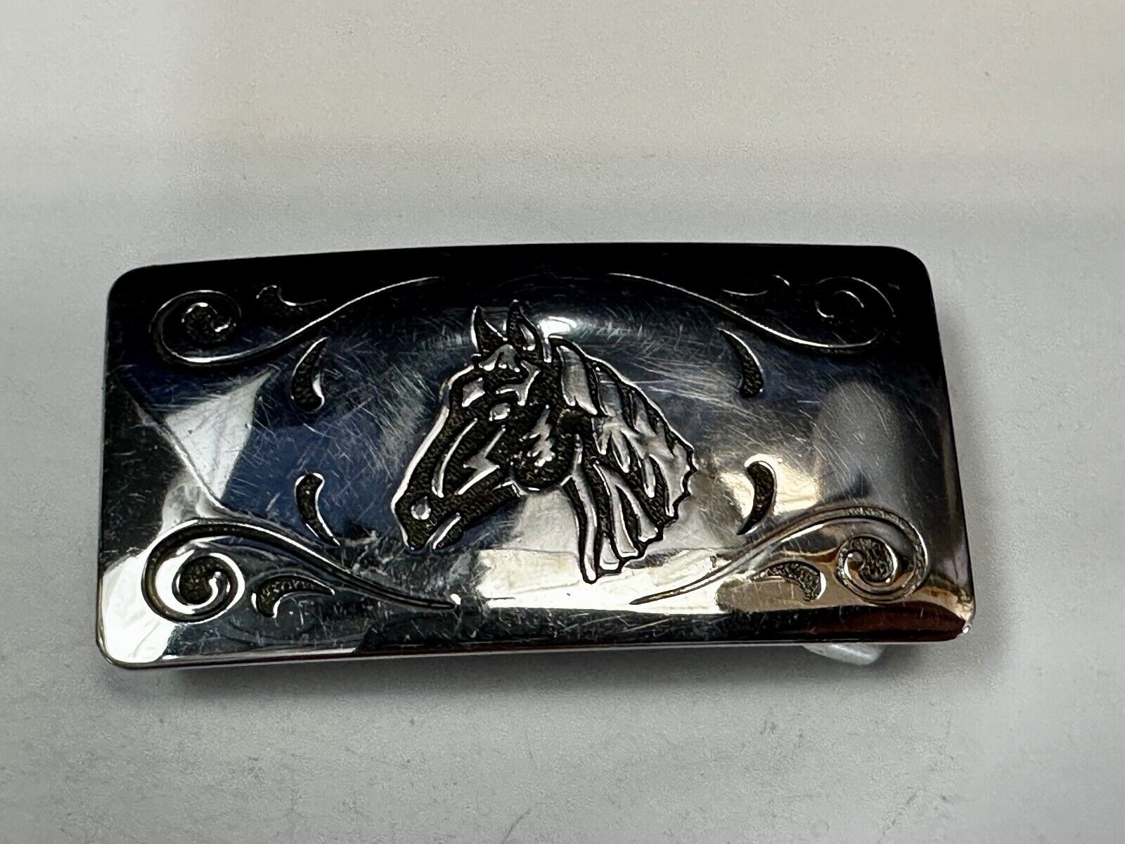 Vintage Horse Head USA Silver Tone  Belt Buckle by Chambers Belt Co