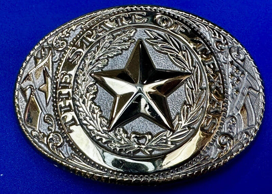 The Great State of Texas Star & Flag western Gold & White Color USA Belt Buckle