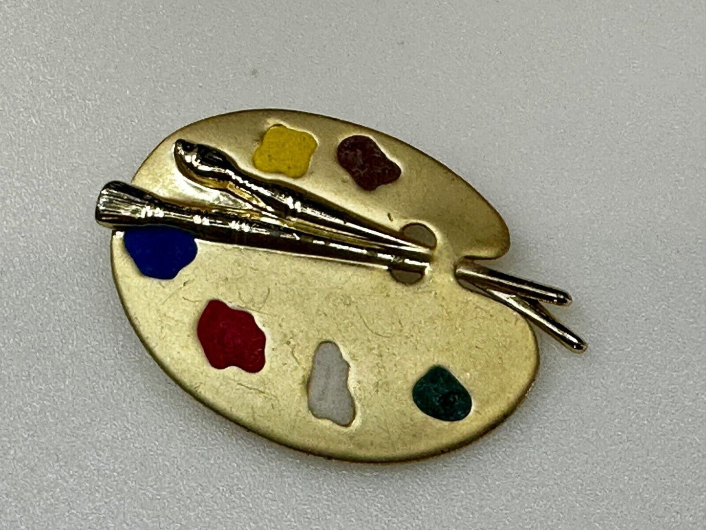 Vintage Gold Tone Artist's Palette Brooch Pin Signed AJC Paint Brush Painting 🎨