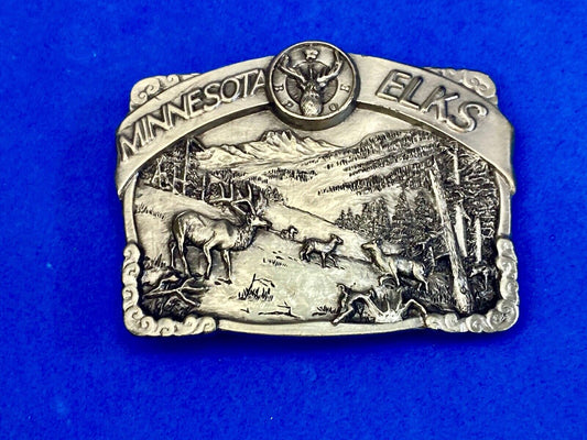 Vintage 1985 The Great State of Minesota - Elks club commemorative belt buckle 
