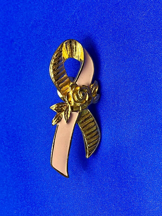 Vintage Avon Breast Cancer Awareness Lapel  Pink Flower  Ribbon Roses Brooch Pin