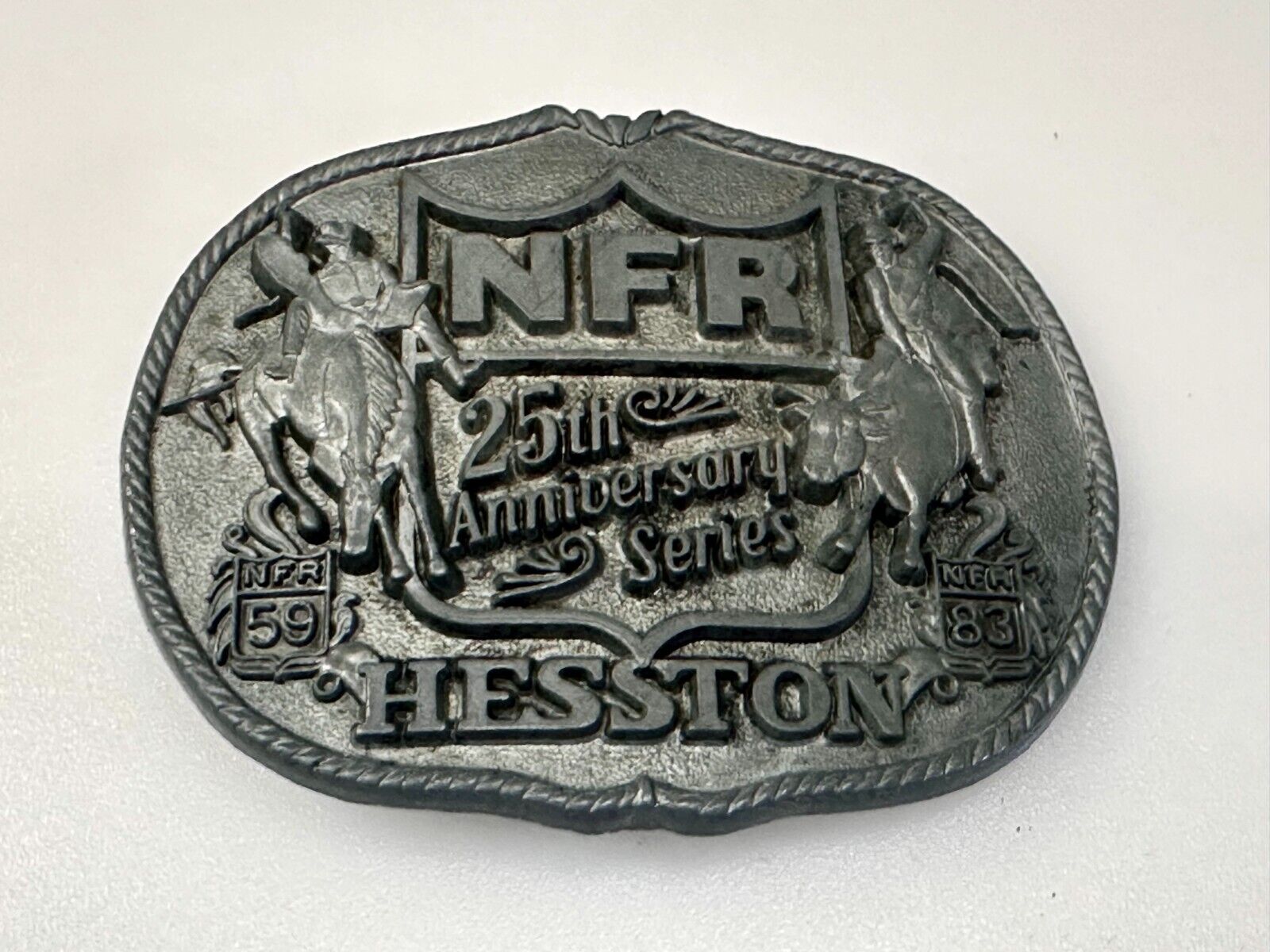 1983 25th Anniversary Hesston NFR National Finals Rodeo Western Belt Buckle