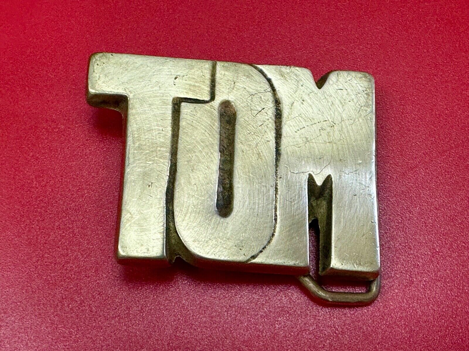 TOM  Vintage name custom  SOLID BRASS cutout BELT BUCKLE