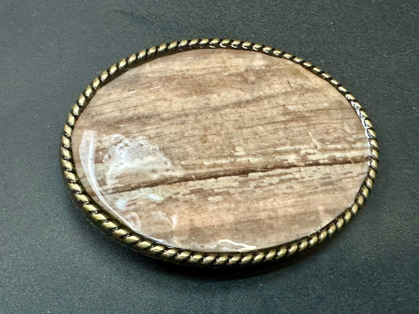 Vintage Faux Wood Grain Oval Belt Buckle By Ivan