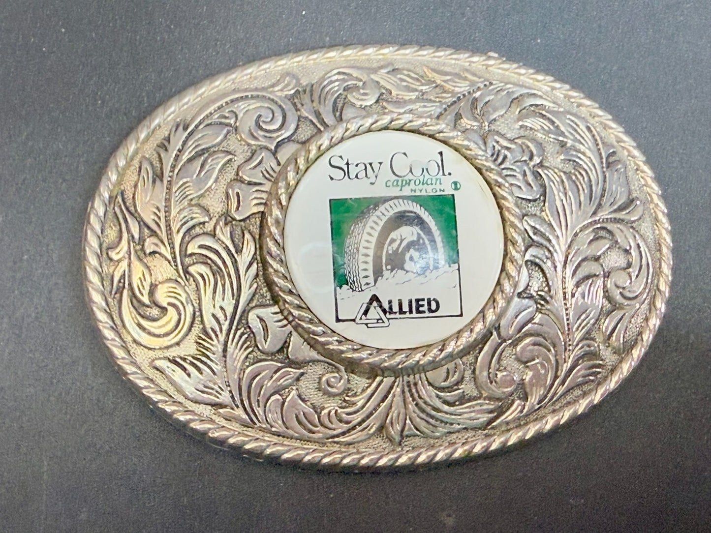 ALLIED Transport Stay Cool Caprolan Nylon Silver Color Advertisement Belt Buckle
