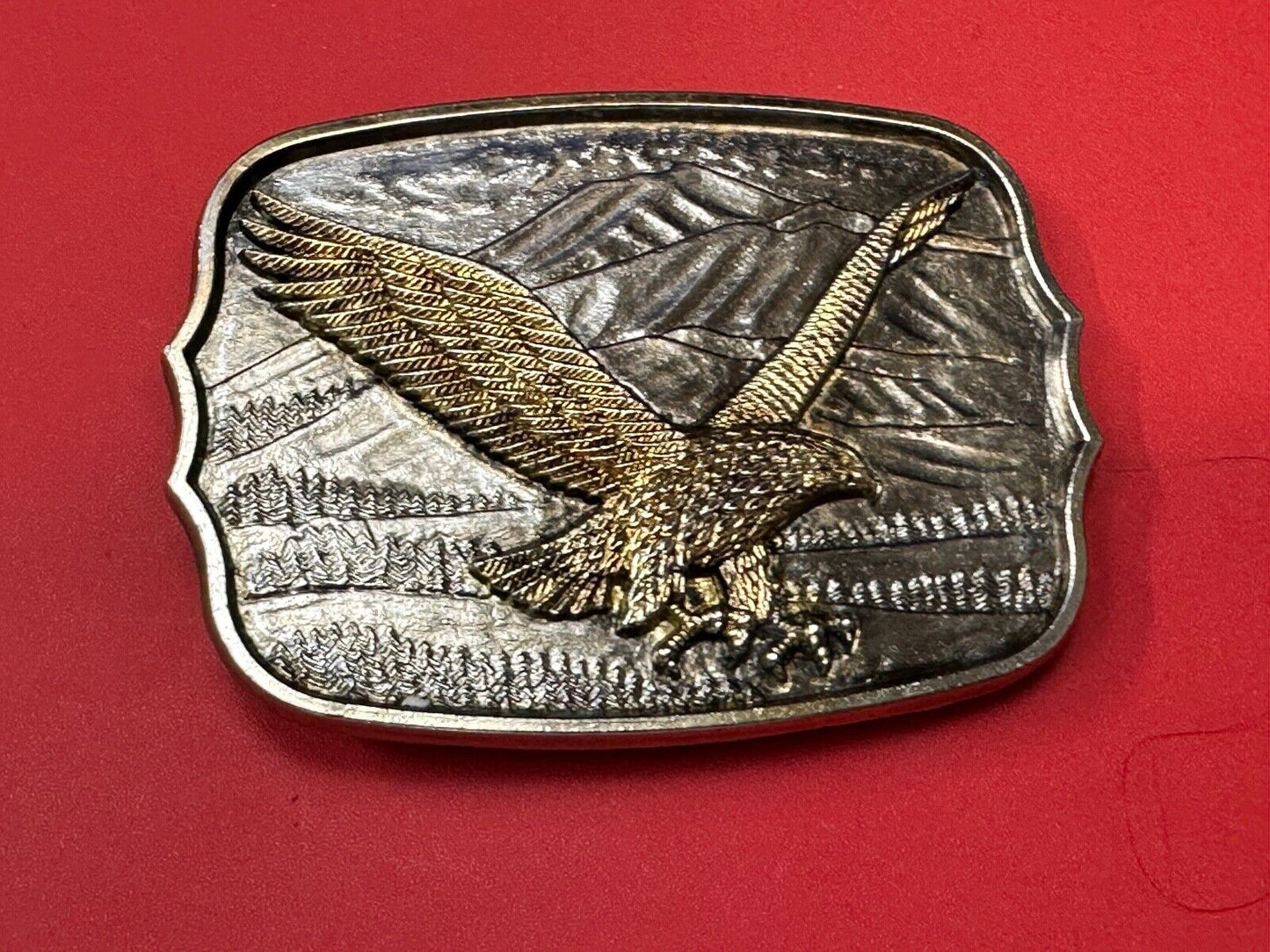 Patriotic American Eagle Hunting Diving Flying over USA Mountainside belt buckle