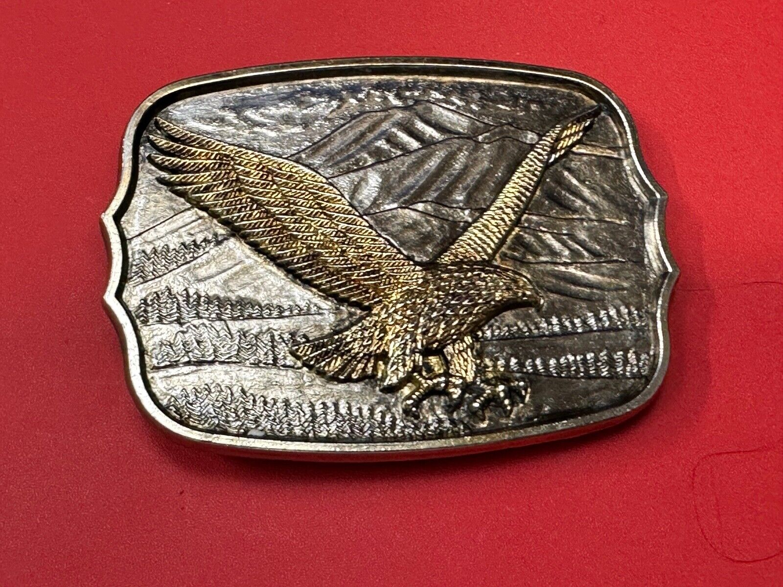 Patriotic American Eagle Hunting Diving Flying over USA Mountainside belt buckle