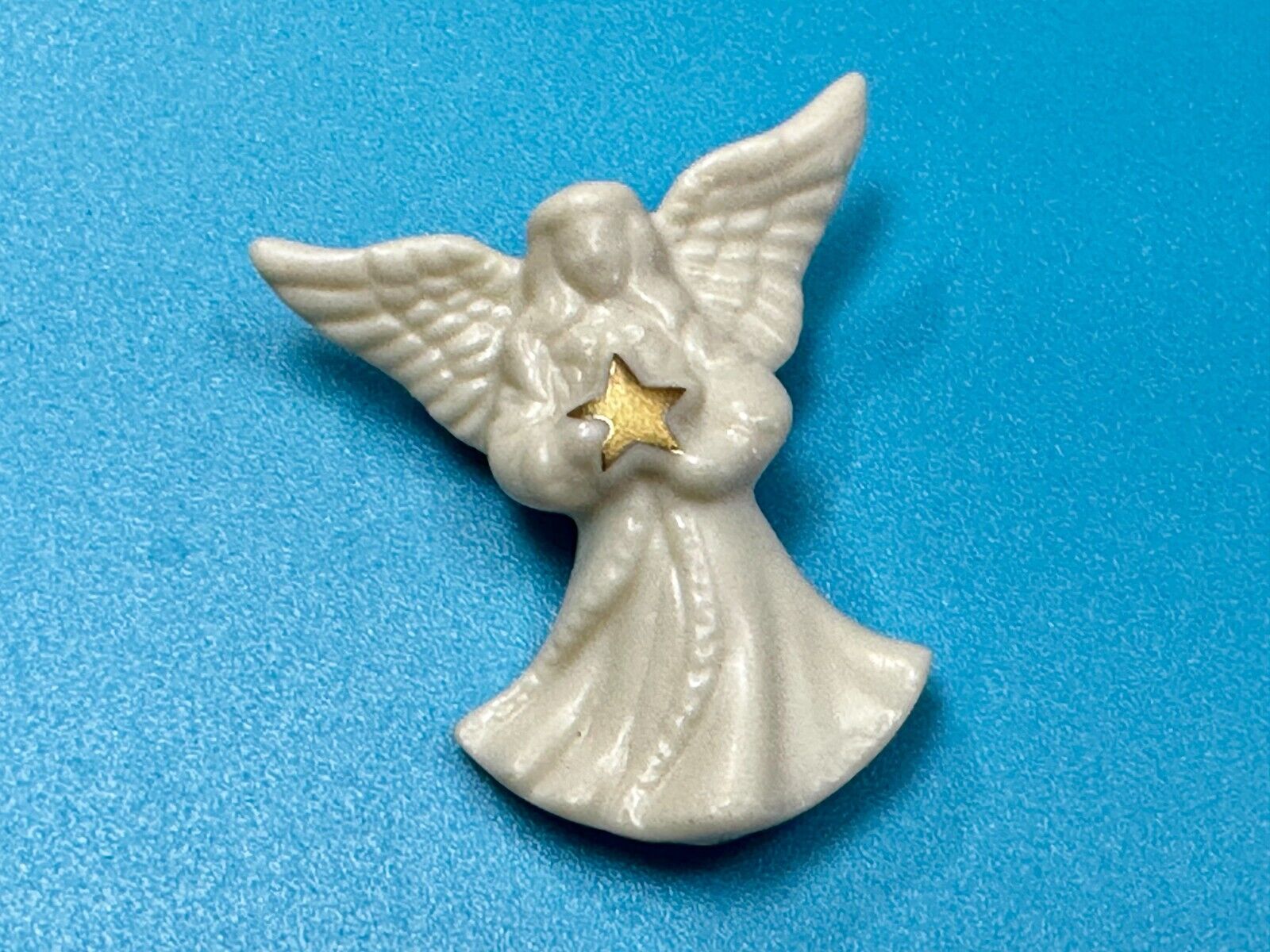 Vintage Lenox Angel w/ Gold Star White Porcelain Brooch Pin Handcrafted in China