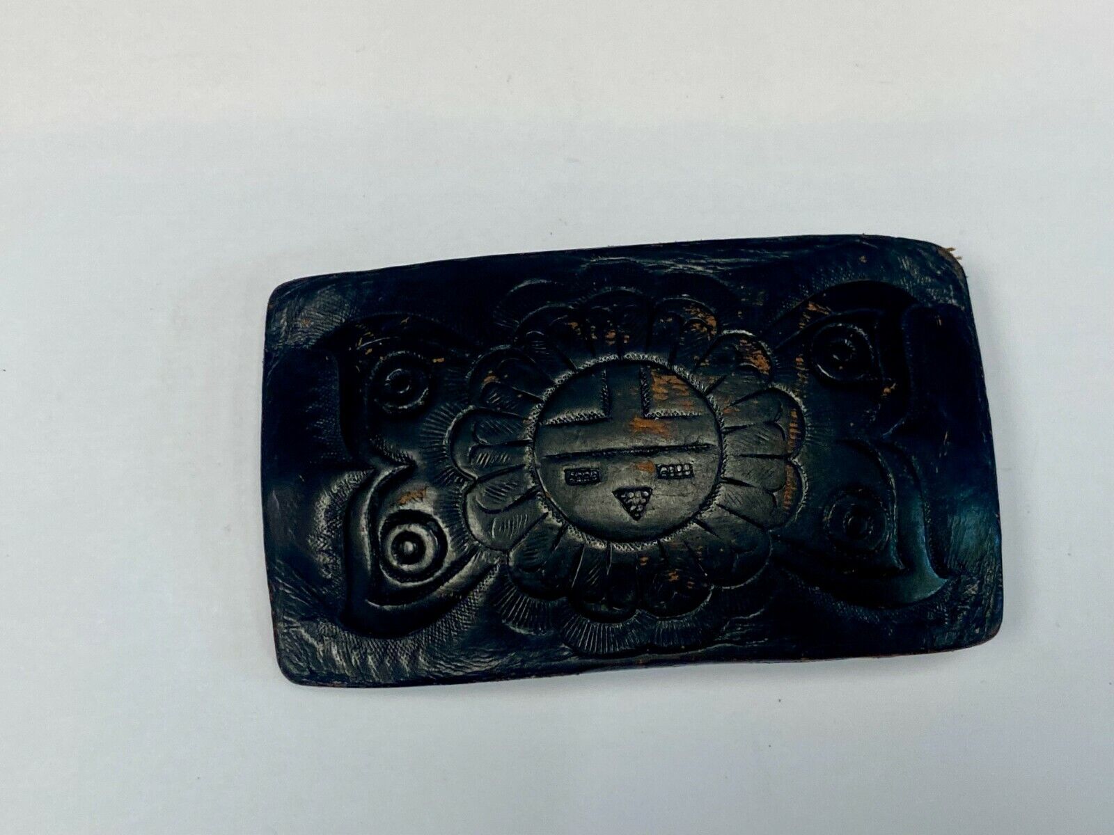 Vintage Black Leather Flower Pattern Belt Buckle