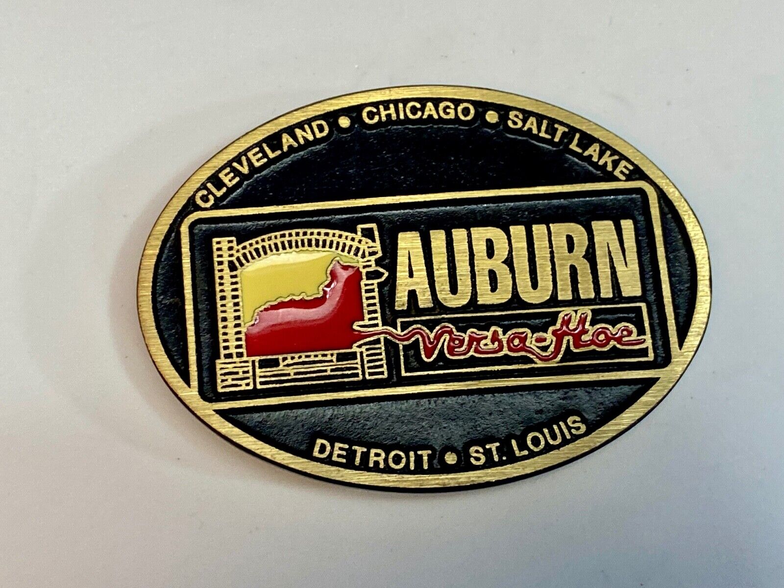 Vintage Auburn Versa Hoe Industrial Services Solid Brass Belt Buckle 
