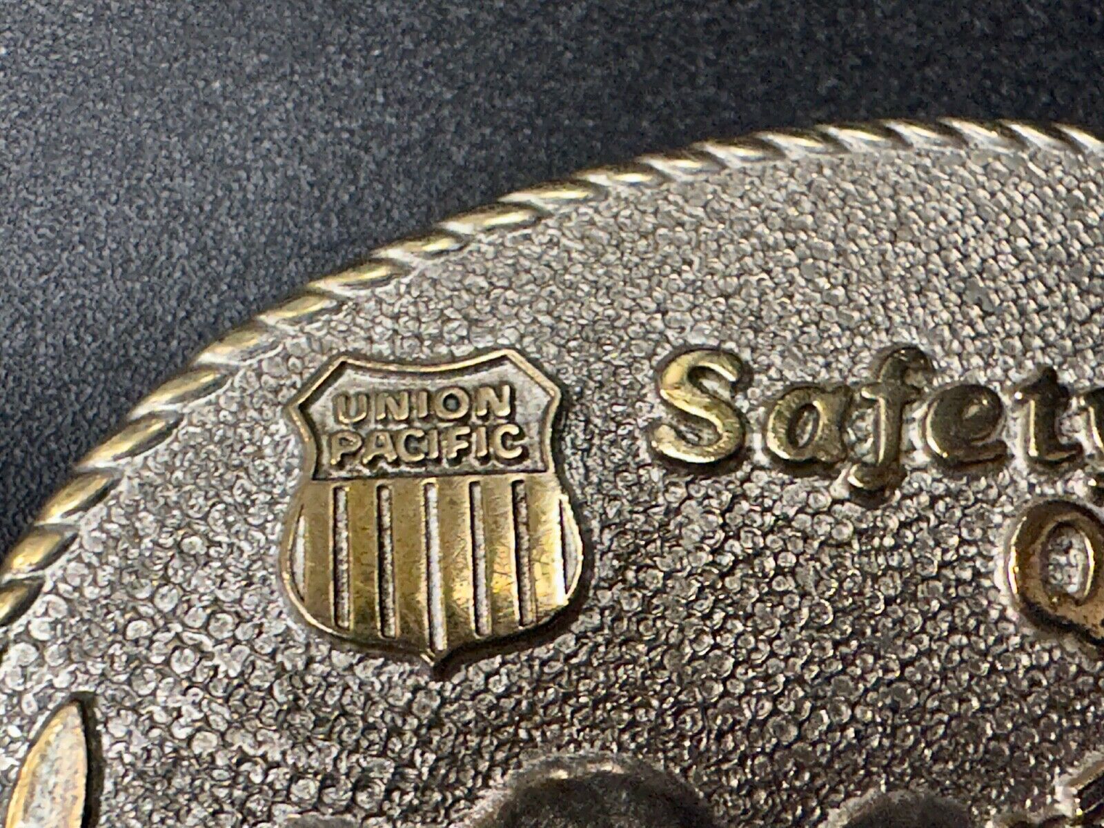 Union Pacific Rail Road SAFETY THROUGH QUALITY Train Engine STOTTS belt buckle