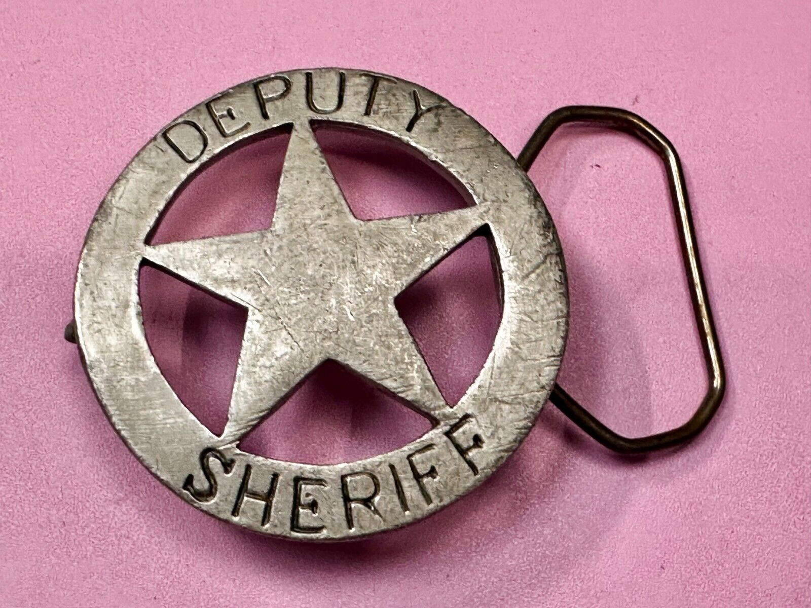Vintage Deputy Sheriff Badge Cut Out Figural silver tone Belt Buckle