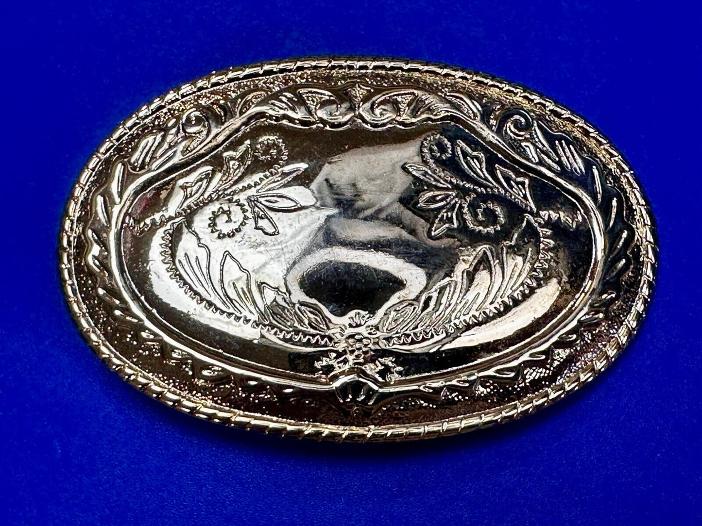 Vintage Flower Swirl Reflective Gold Tone Oval Replacement Belt Buckle