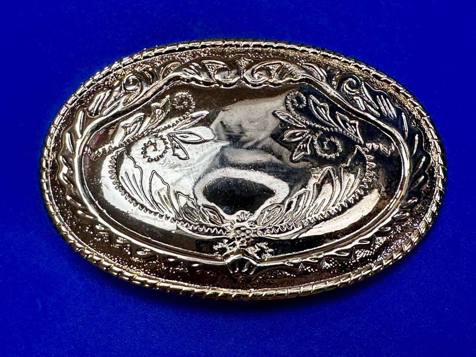Vintage Flower Swirl Reflective Gold Tone Oval Replacement Belt Buckle