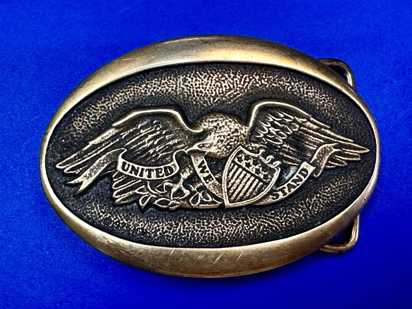 United We Stand - Patriotic American Eagle 1976 Heritage Mint Brass Belt Buckle
