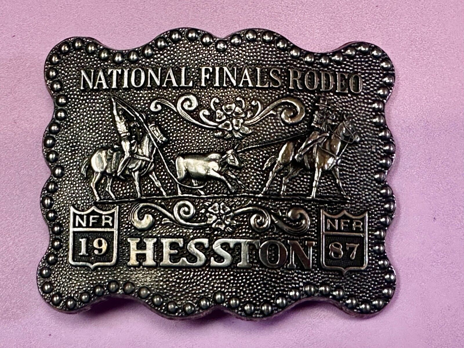 1987 ADM Hesston NFR National Finals Rodeo Cowboys Western Belt Buckle