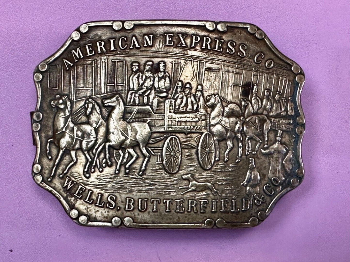 American Express Co Wells Butterfield Vintage Tiffany Rare Stone Belt Buckle